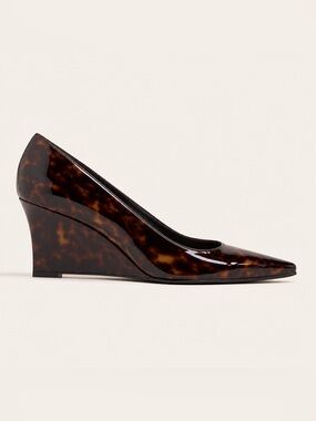 Stuart Weitzman Tortoise Patent Leather Pointed Toe Wedge Pumps